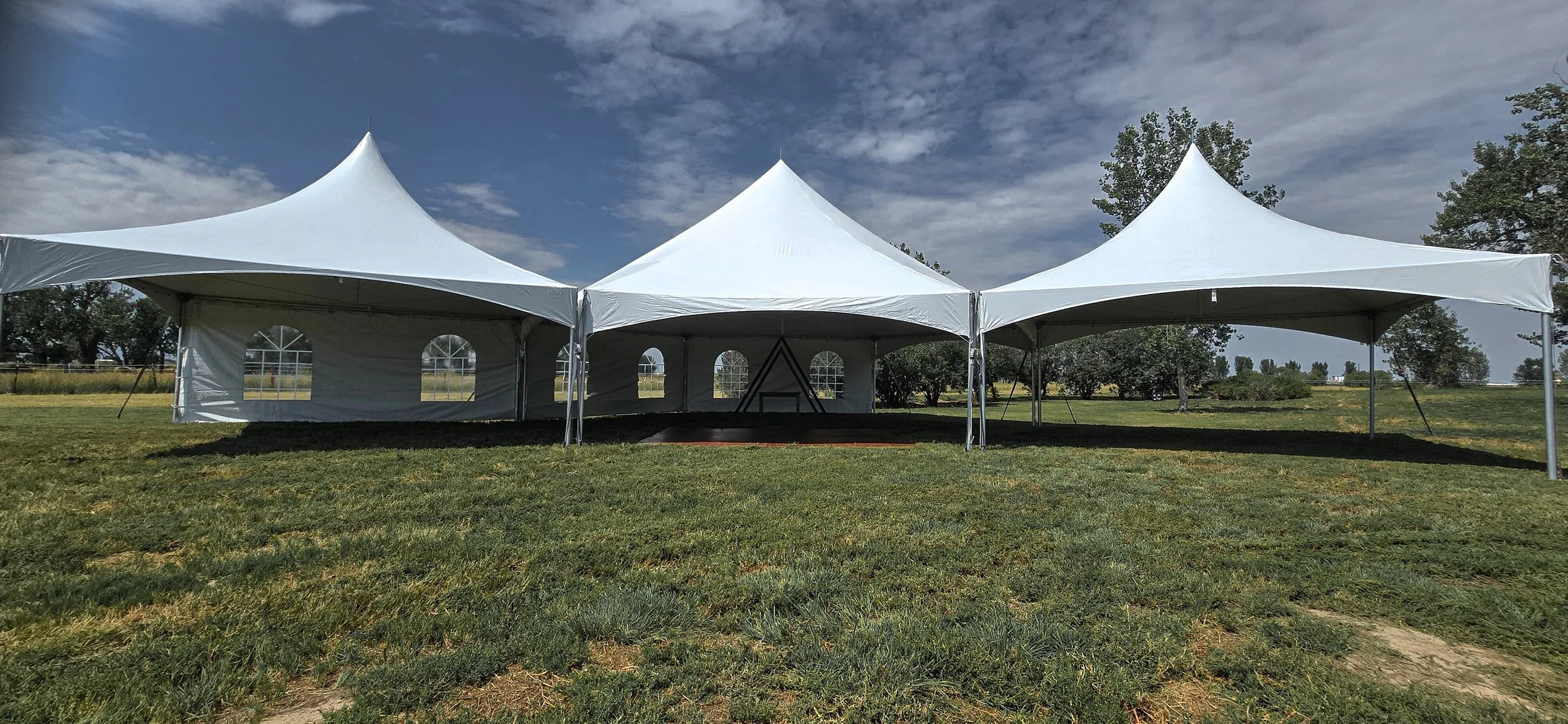 40' Hexagon Tent with (2) 20x20 Tents for Wedding in Hudson, Colorado