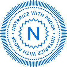 Circular seal with blue border and text that reads "NOTE WITH PROOF - NOTARIZE WITH PROOF" around a large letter N in the center.