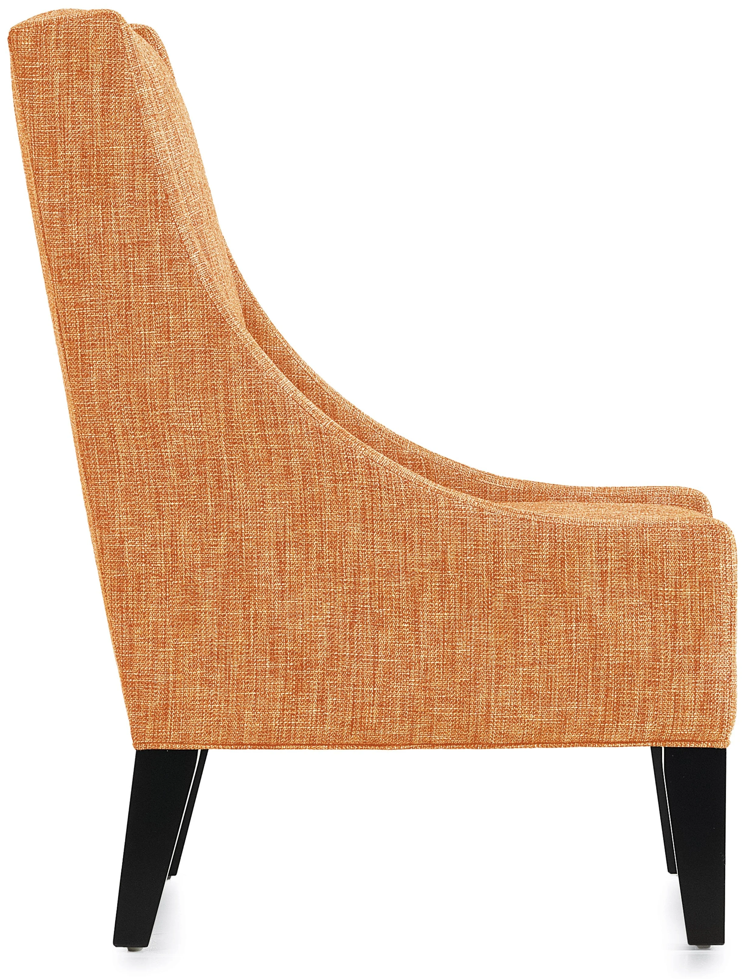 Vitrola high-back lounge — side profile, orange textile
