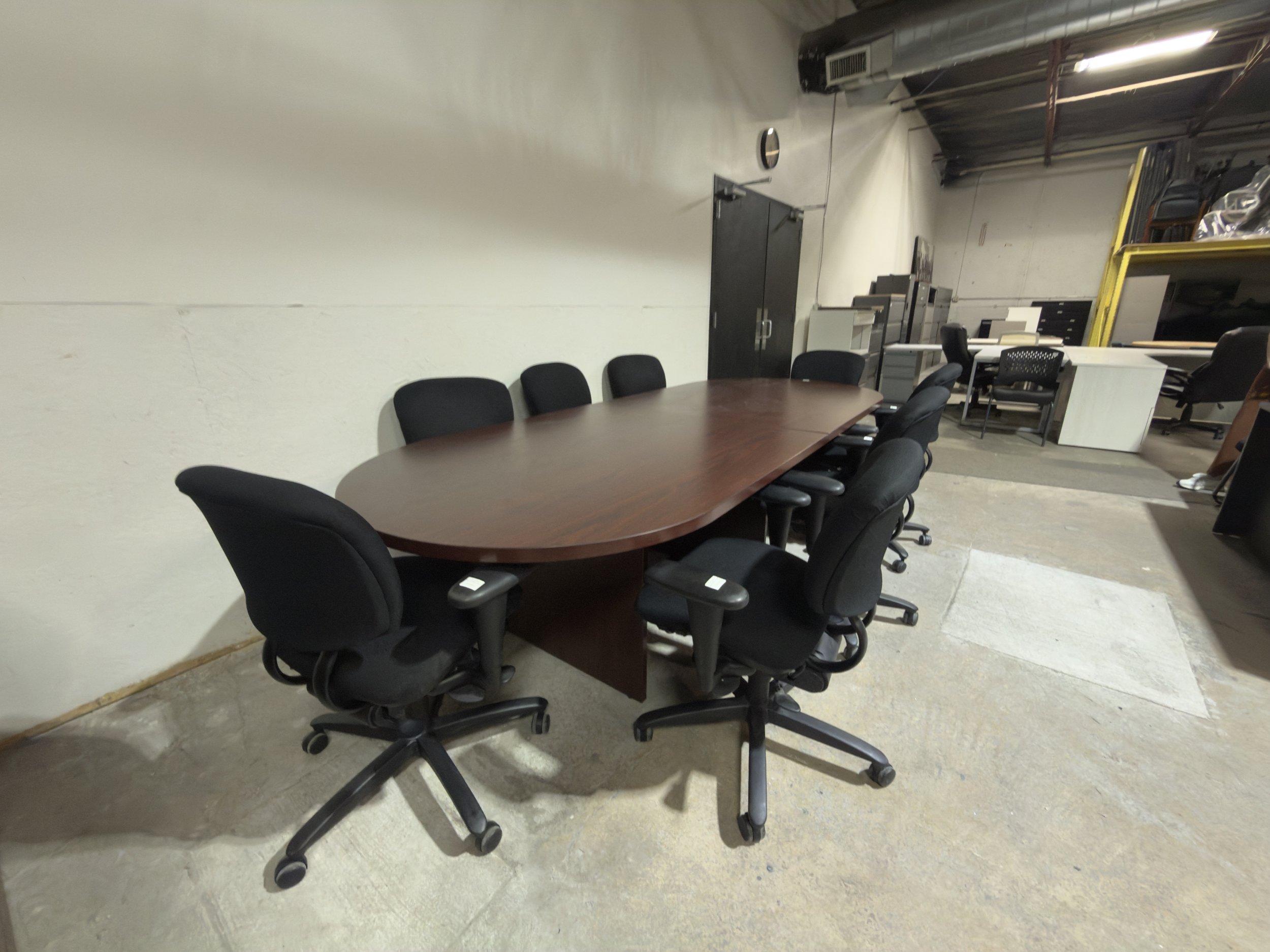 9PC Conference Package — dark wood racetrack table