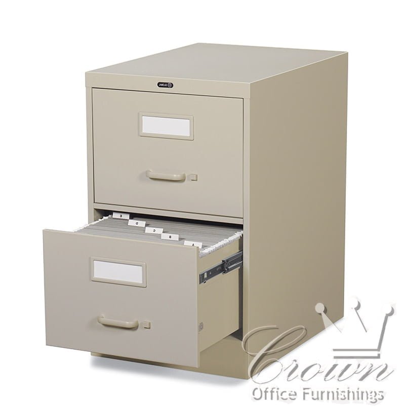 CST2500 vertical file cabinet — 2 drawers open bottom drawer with hanging files