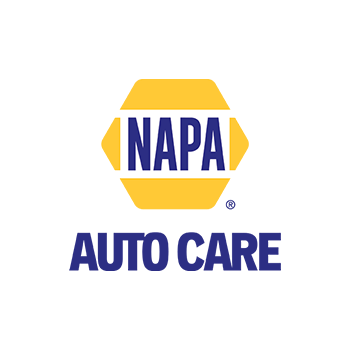 NAPA Auto Care logo with blue text and yellow hexagon design