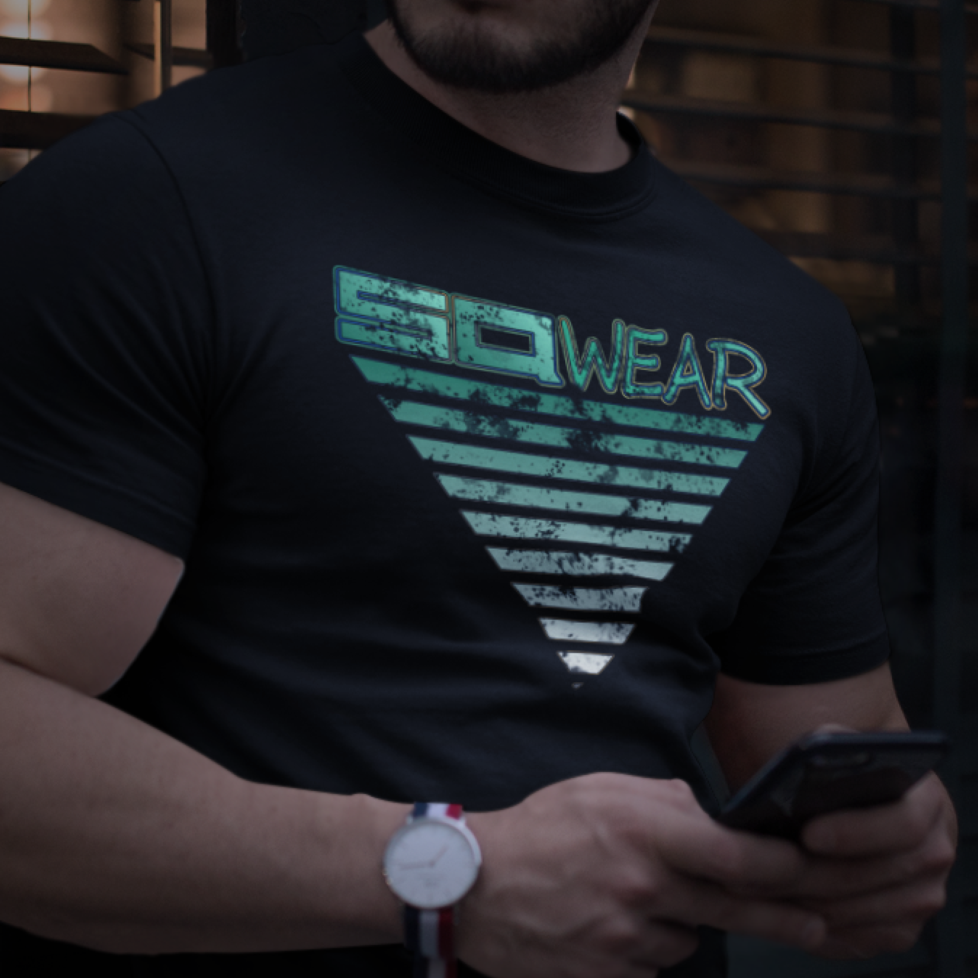 SQwear Designs Galactic Sunset "copper&cobalt" Distressed Graphic Tee