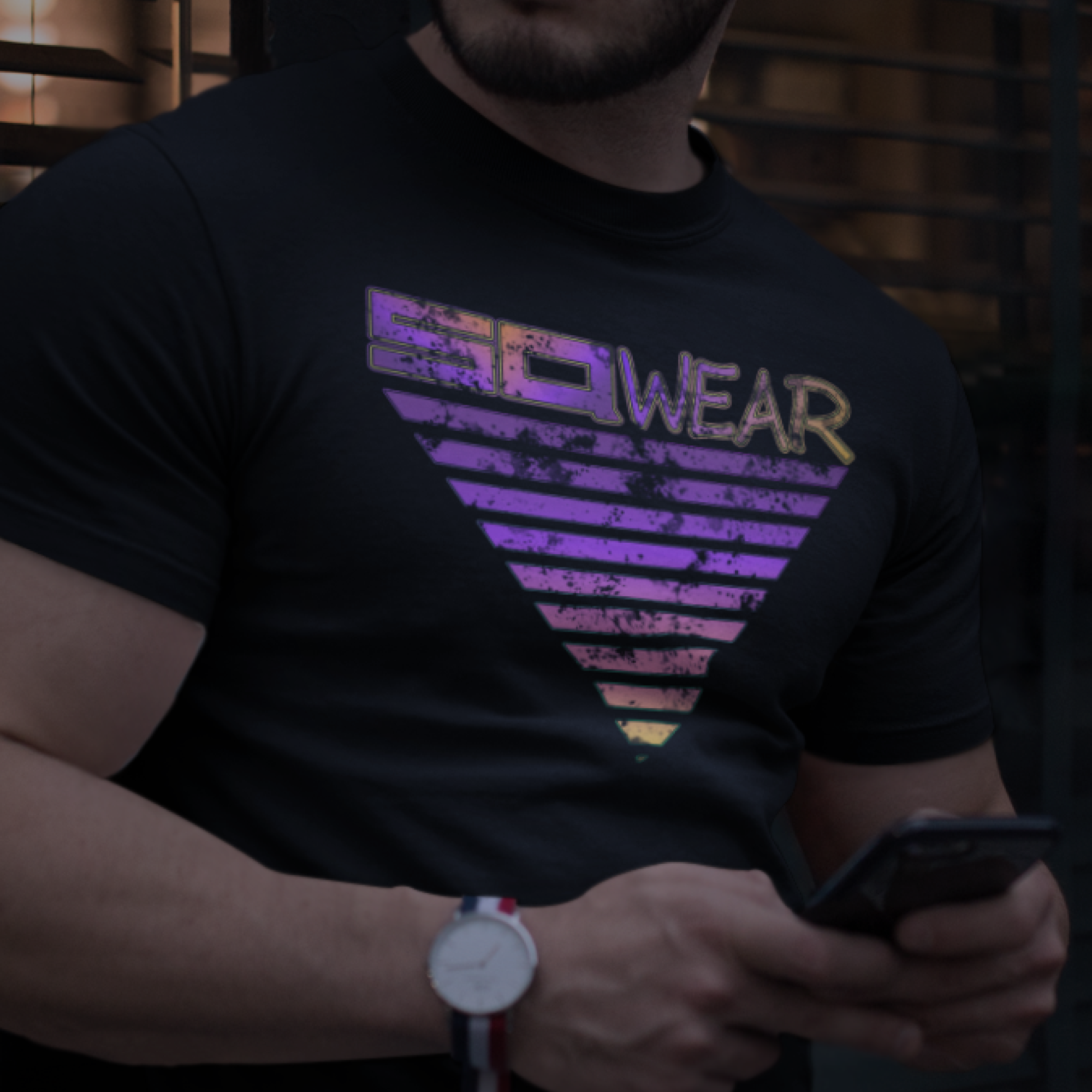 SQwear Designs Galactic Sunset "purple&gold" Distressed Graphic Tee