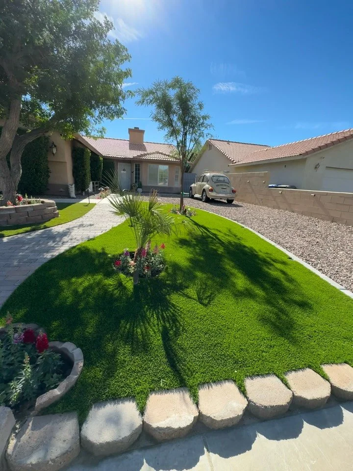 Reduce water waste with artificial turf and gravel!💧

Our client also wanted to make sure they could still enjoy their yard day &amp; night so we installed landscape lights to enhance their new landscape 🔅

#cathedralcity #coachellavalley #landscap