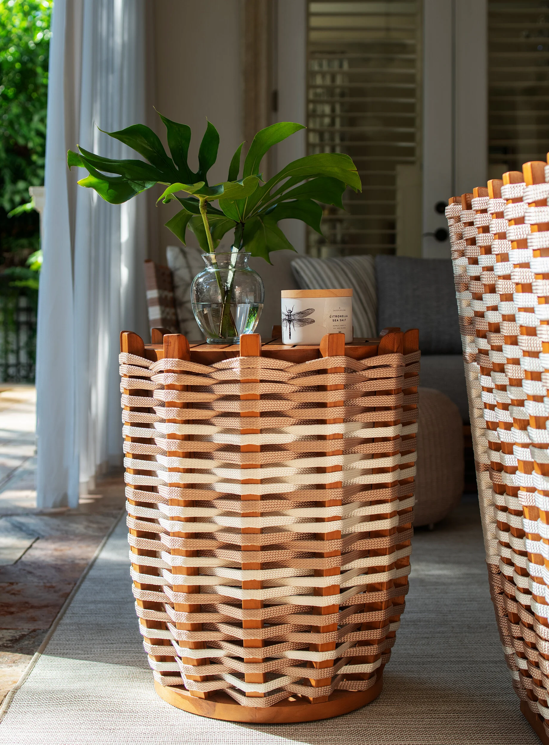 patio furniture wood with plants decor
