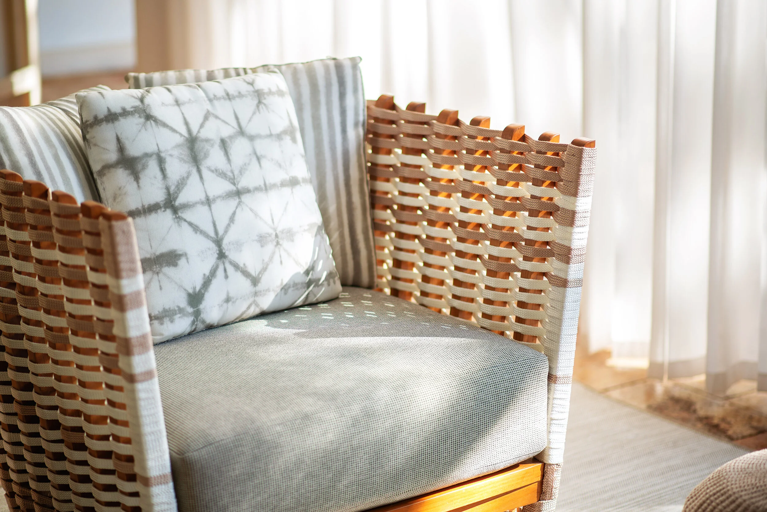 Grey and light wood patio furniture