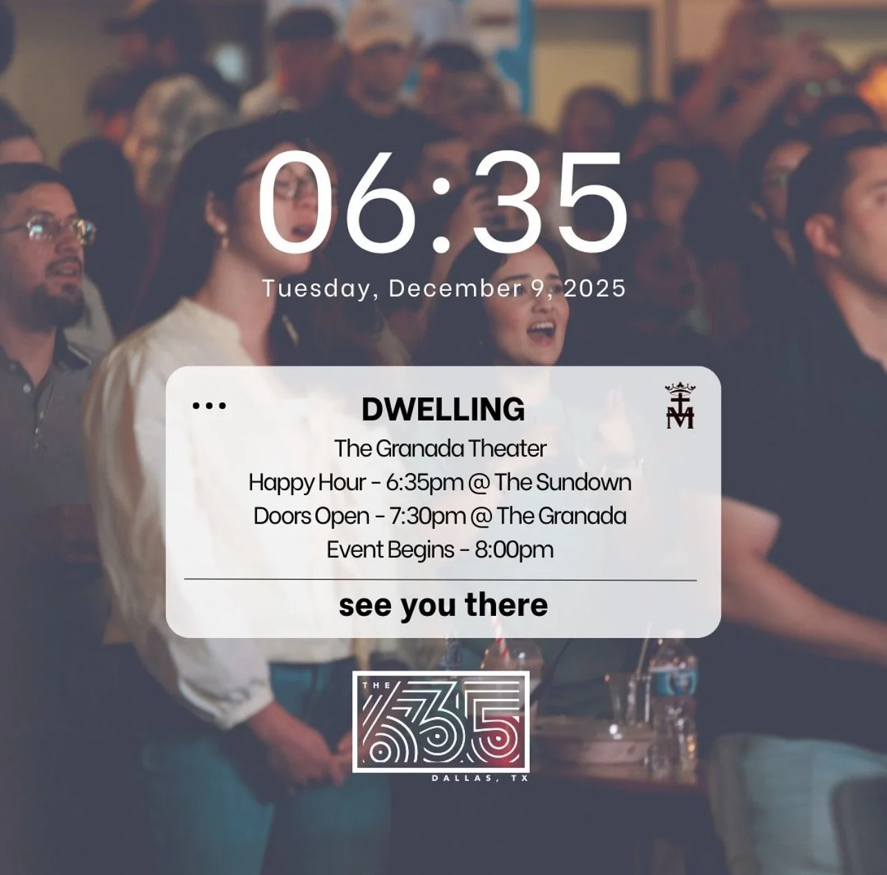 DWELLING🕊️
As we prepare our hearts for the Advent season, we&rsquo;re diving into what it truly means to dwell &mdash; to rest, to abide, and to make room for God to move.

🤎 The Granada Theater
🤎 Happy Hour &ndash; 6:35pm @ The Sundown
🤎 Doors 