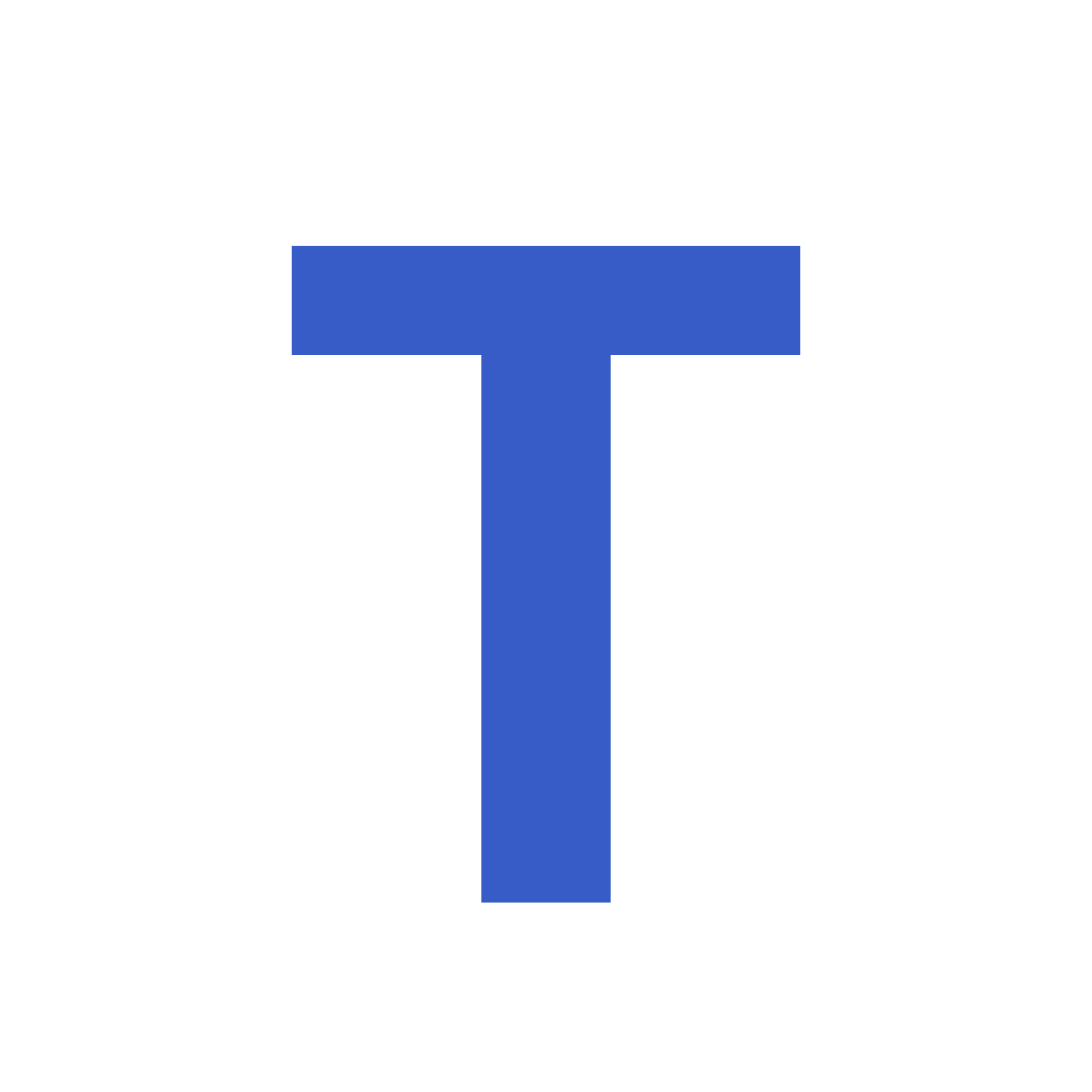 A bold blue letter T on a white background.