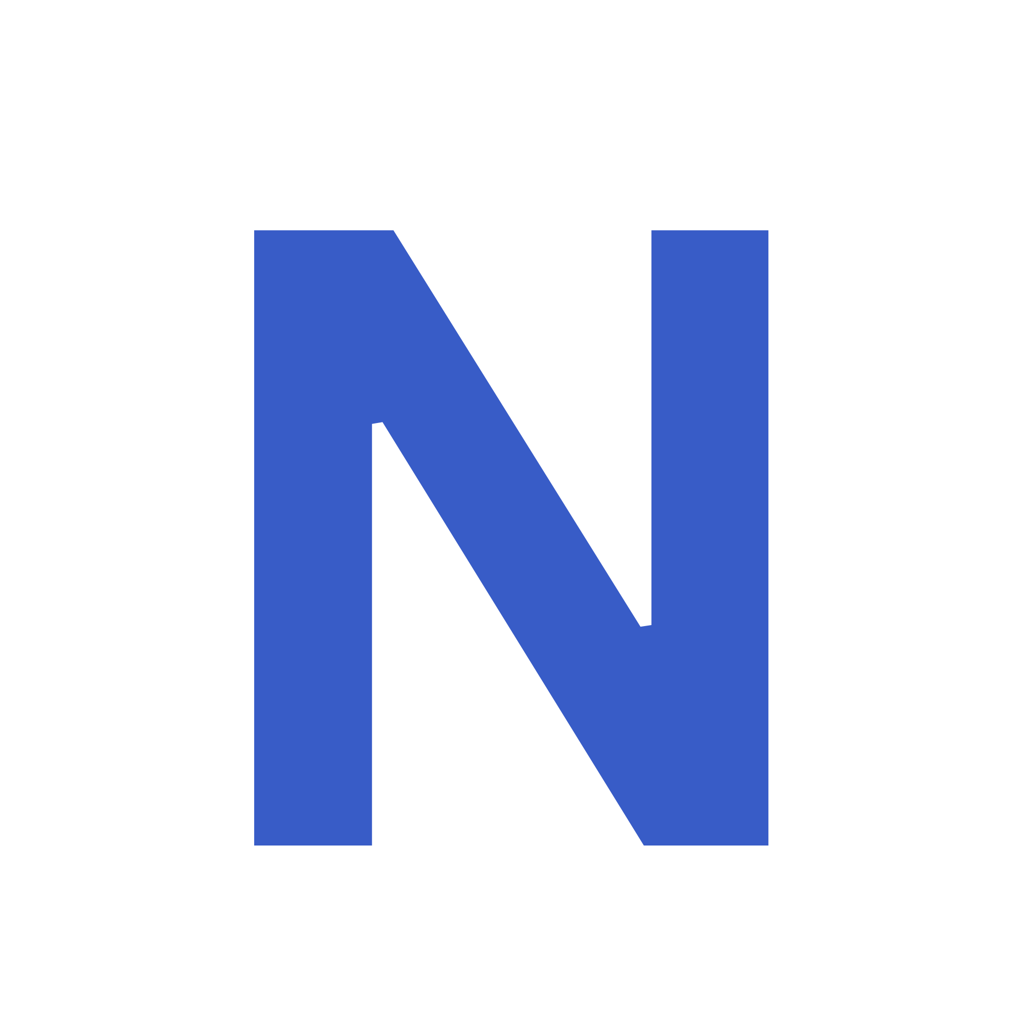 Large blue letter N on a white background.
