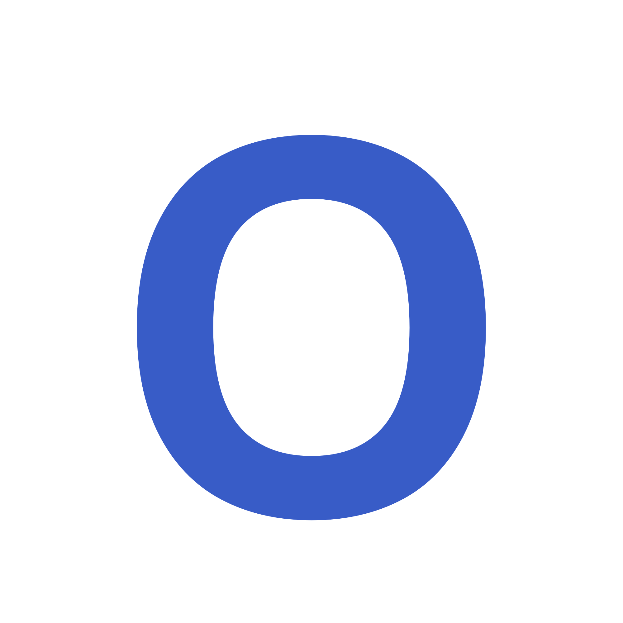 A large blue letter O on a white background.
