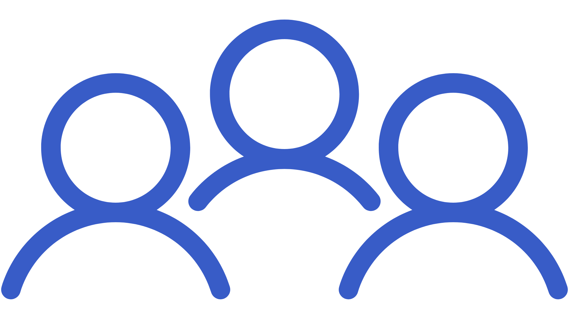 Icon depicting three simplified human figures in blue, representing a group or team.