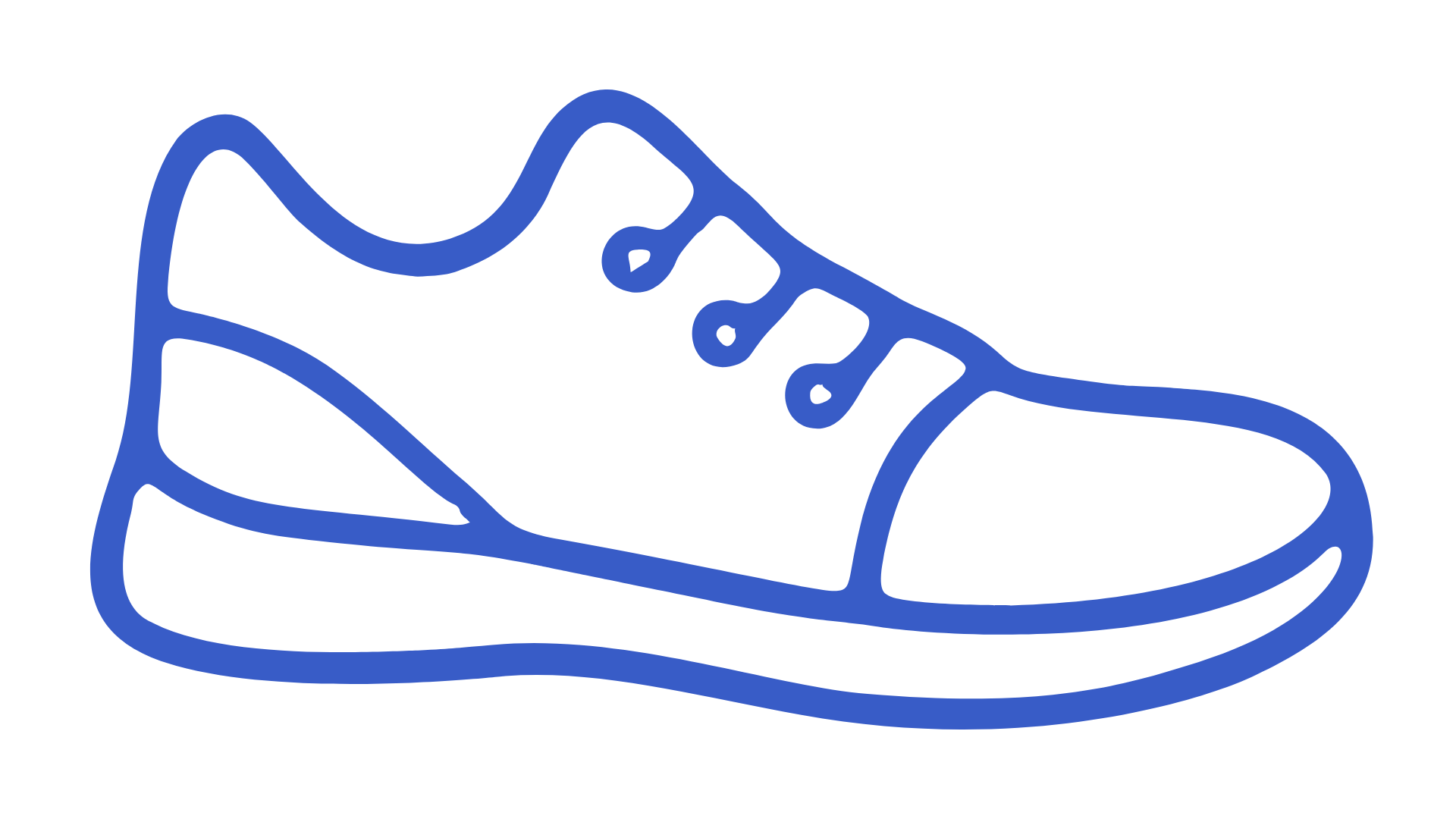 Blue outline drawing of a sneaker shoe with laces.