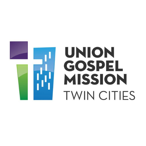 Union Gospel Mission Twin Cities logo with a stylized cityscape in purple, green, and blue, and text to the right.