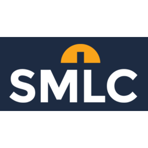 Logo with the letters 'SMLC' and a stylized yellow half-circle with a black cutout at the top, set against a dark background.