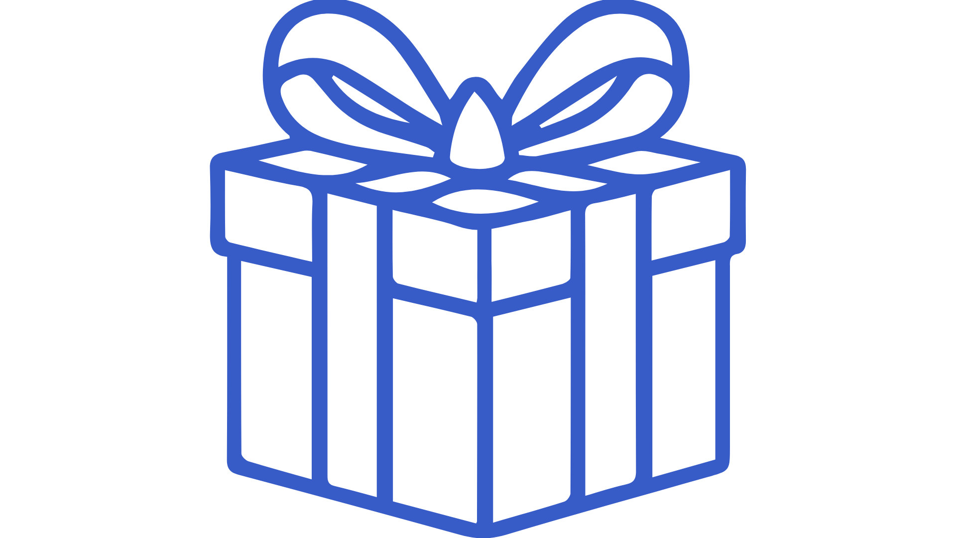 Outline drawing of a gift box with a ribbon and bow on top.