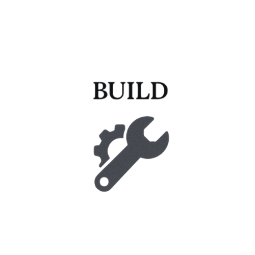 The word 'BUILD' above a wrench and gear icon.