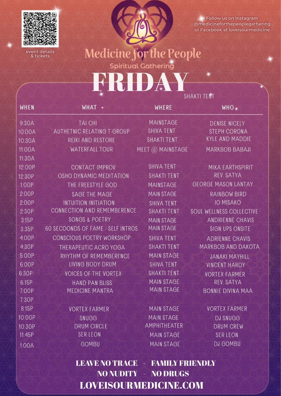 Medicine for the People Event Schedule on Friday, September 26th, 2025