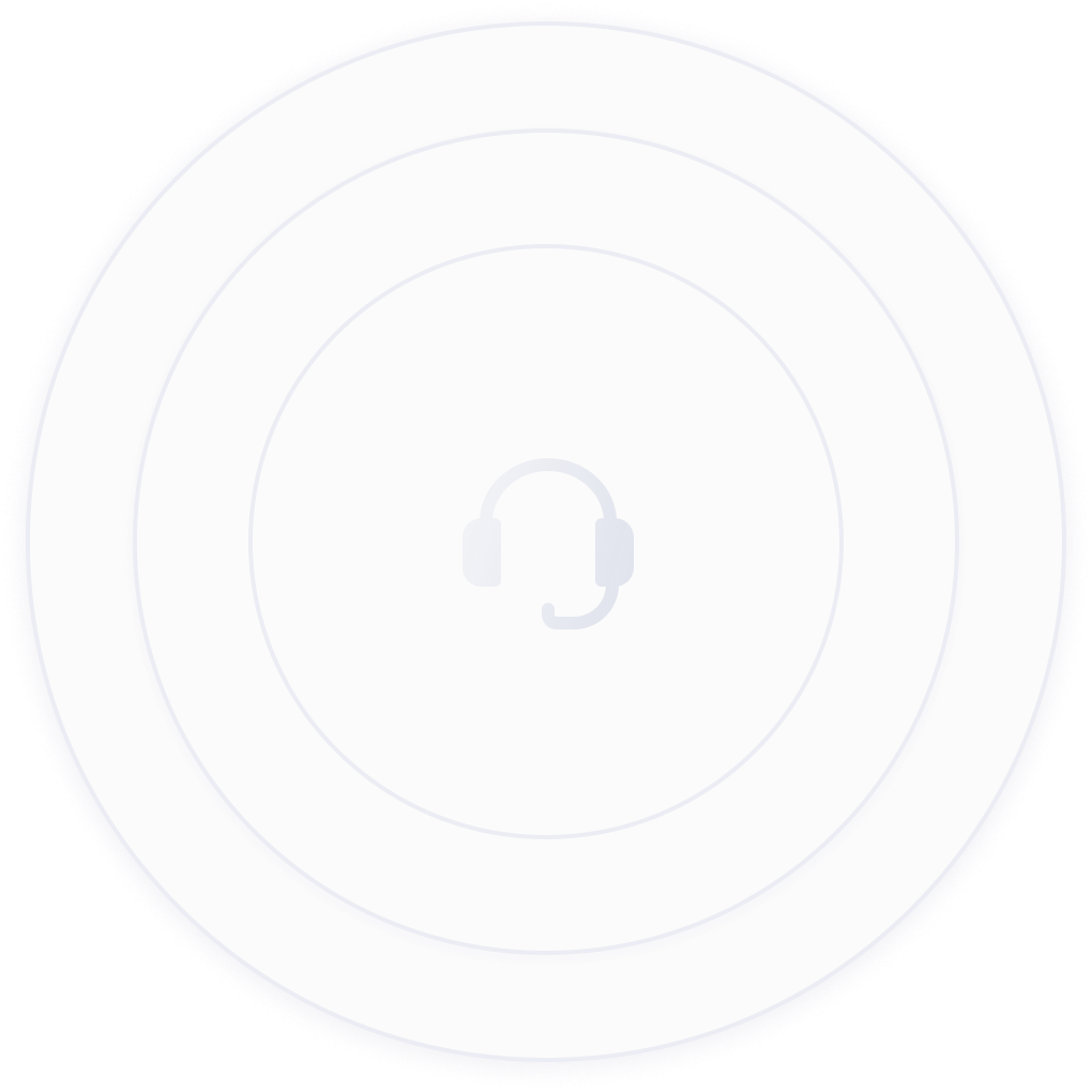 Empty white circle with a faint headset icon in the center on a white background.