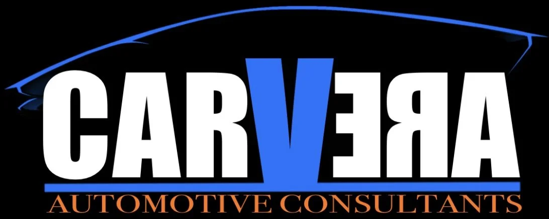 Logo for Car Era Automotive Consultants with the word 'Car' mirrored and the words 'Automotive Consultants' beneath in orange.