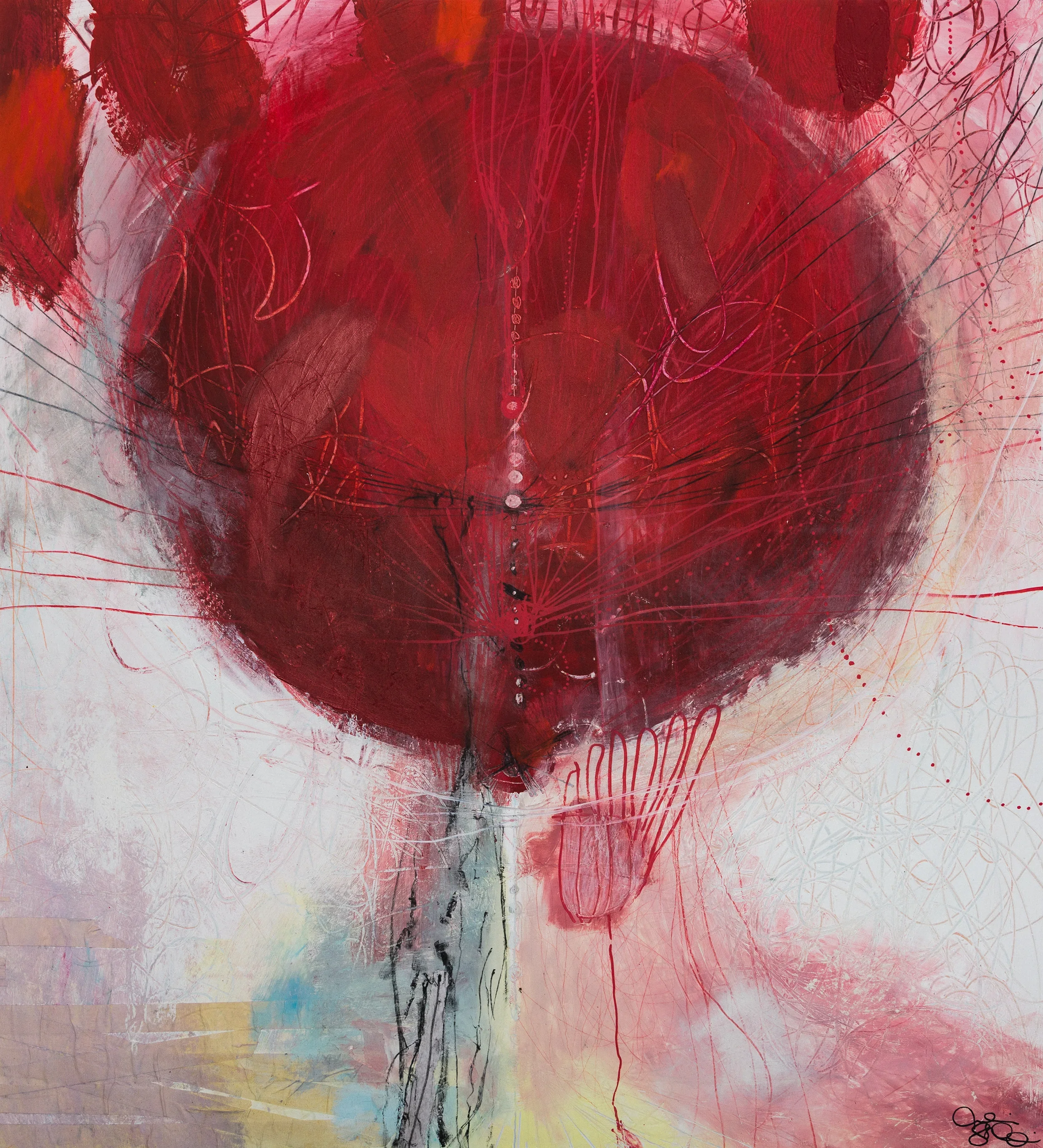 "L'arbre"   -  Médiums mixtes sur papier, marouflé sur bois   -  27 x 29,5 pouces 