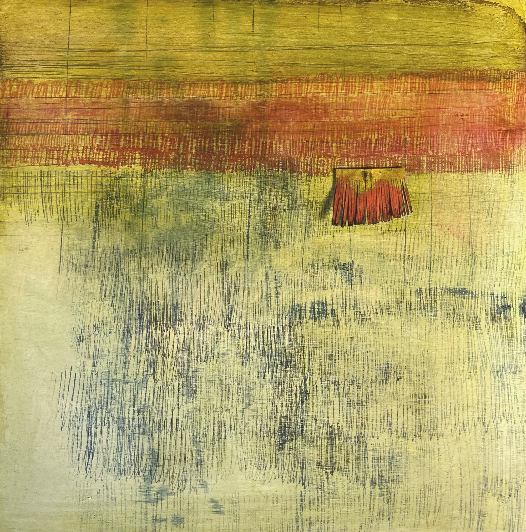 "Territoire"   -  Médiums mixtes et collage sur bois   -  12 x 12 pouces 