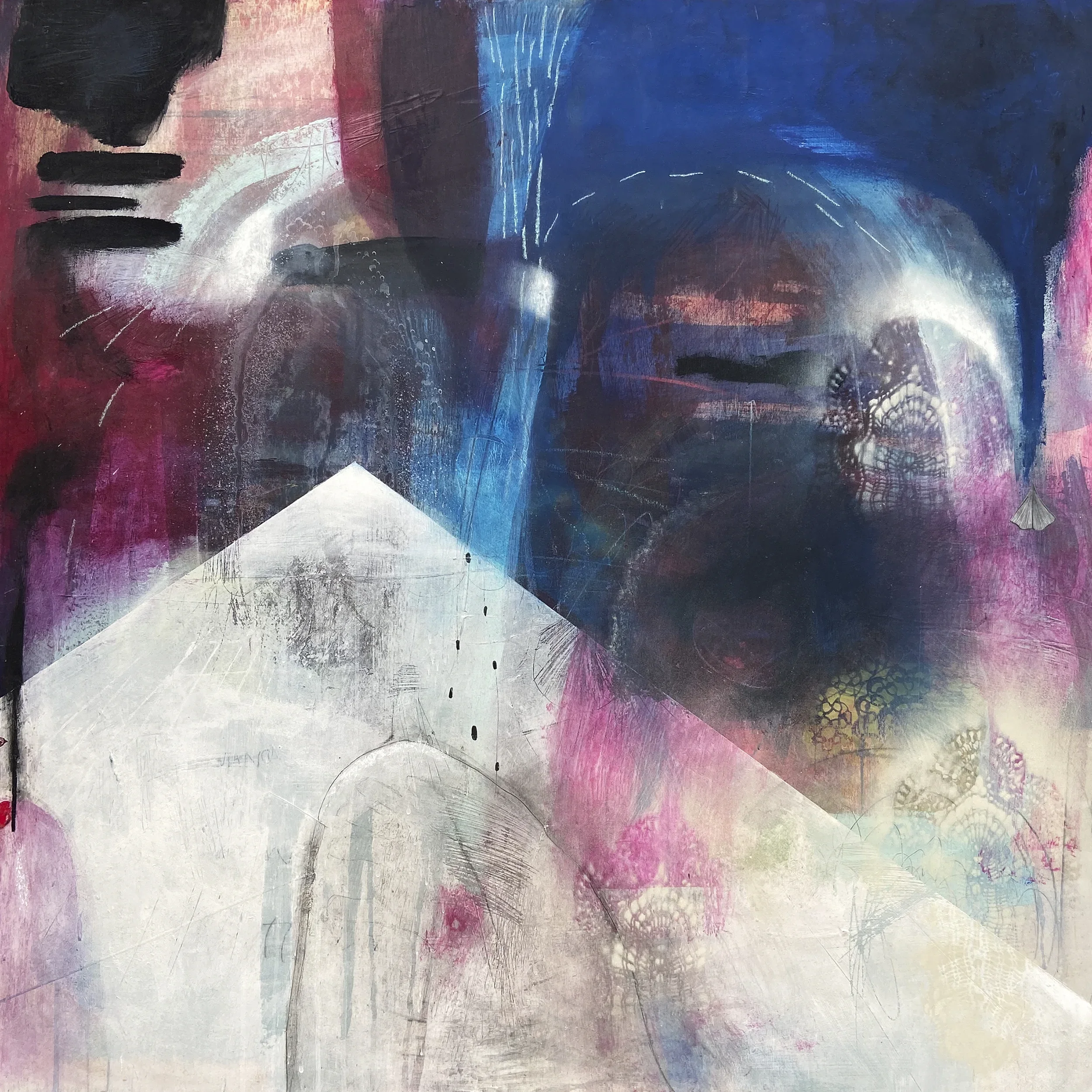 "Bleus quantiques"   -  Médiums mixtes sur bois   - 36 x 36 pouces 