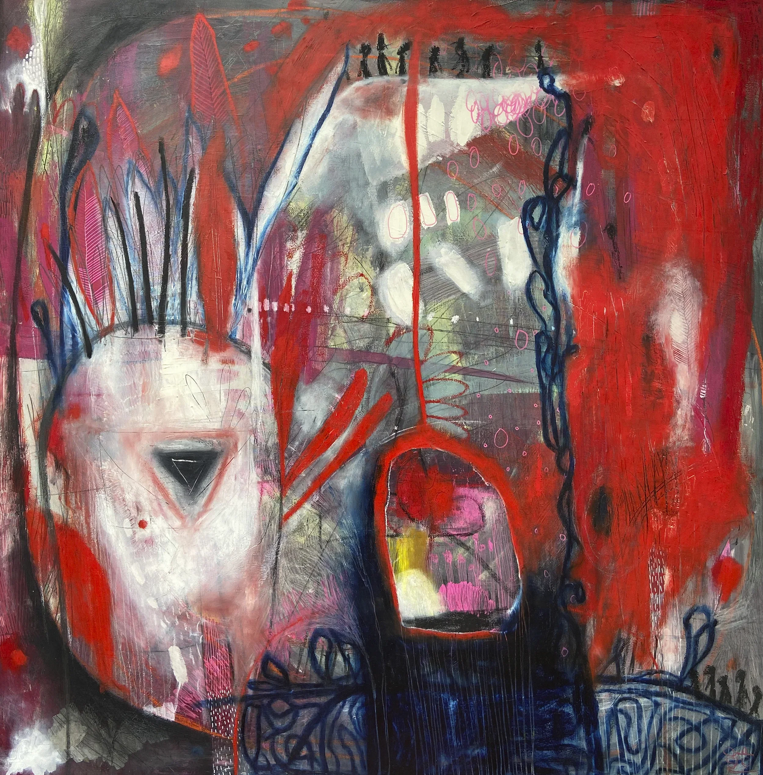 "le long chemin de lamémoire"   -  Médiums mixtes sur toile  -  48 x 48 pouces 