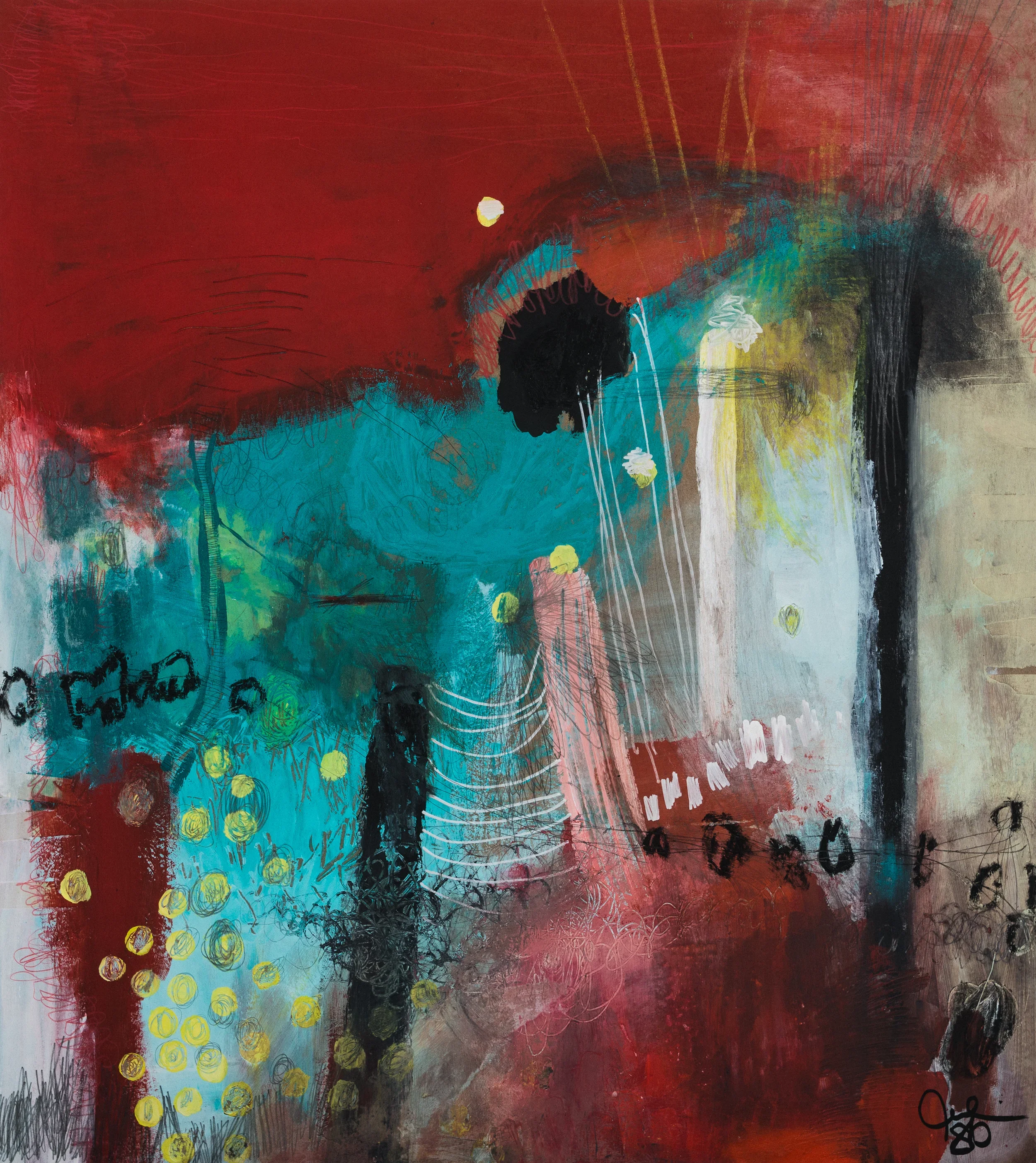 "Fuite à Percé"   -  Médiums mixtes sur papier, marouflé sur bois   -  28 x 33 pouces 