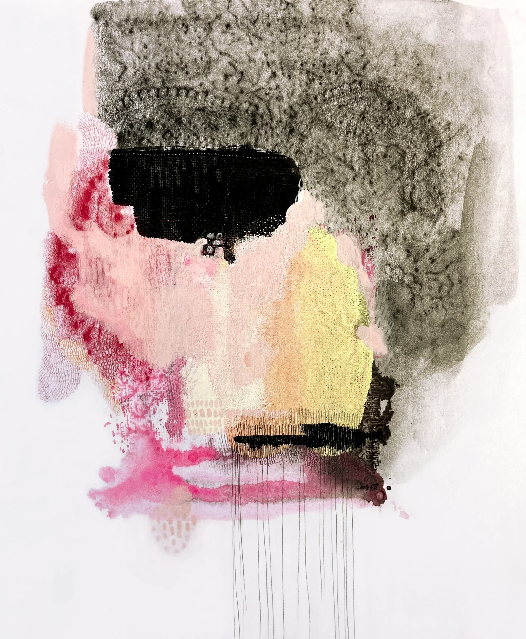 "Crane"   -  Médiums mixtes et perlage sur papier, marouflé sur bois   -  8 x 10 pouces 