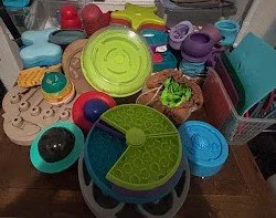A collection of different types of activity feeders for dogs
