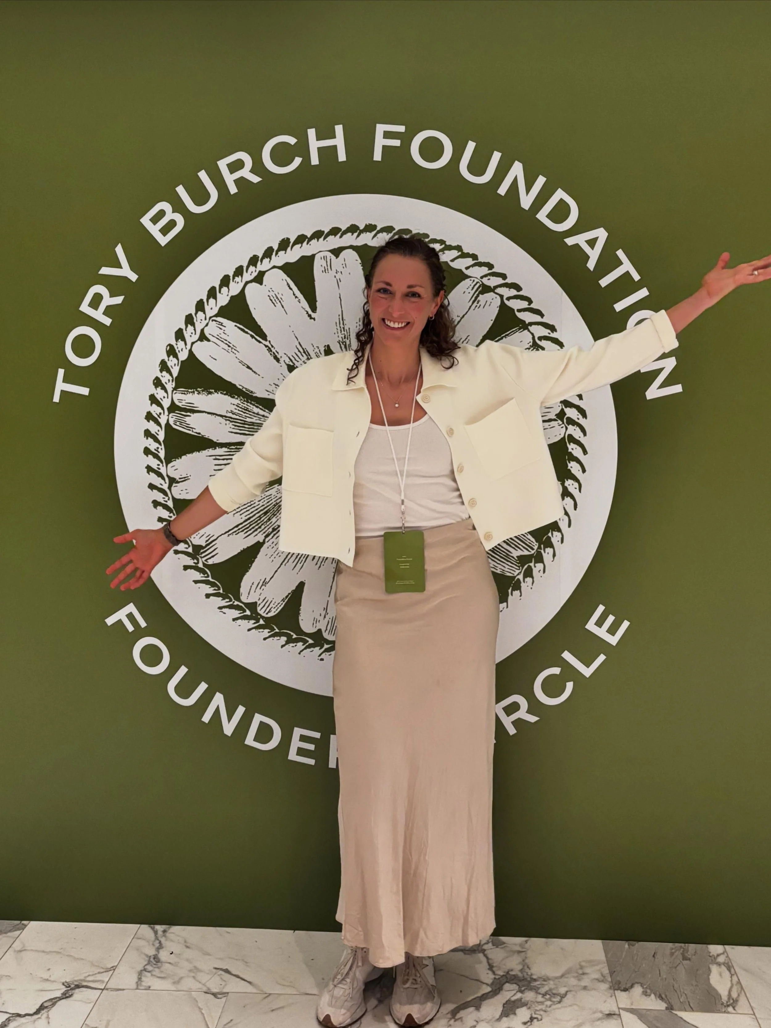 Here I am looking cheery &amp; slightly awkward in front of the @toryburchfoundation background at their first annual Founders Circle this week. If I&rsquo;m honest, I really debated coming because I wasn&rsquo;t sure what I&rsquo;d get out of it as 