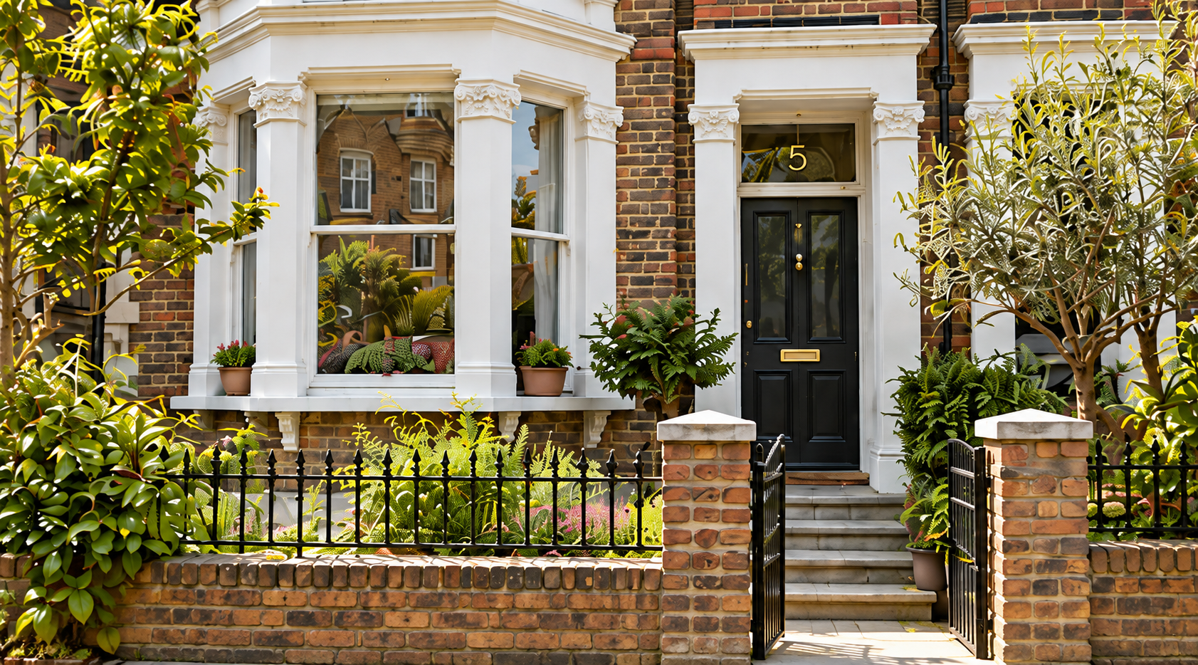 Illustrative Victorian house exterior with a white bay window and black front door, for Door 5 property design advice in Bristol.