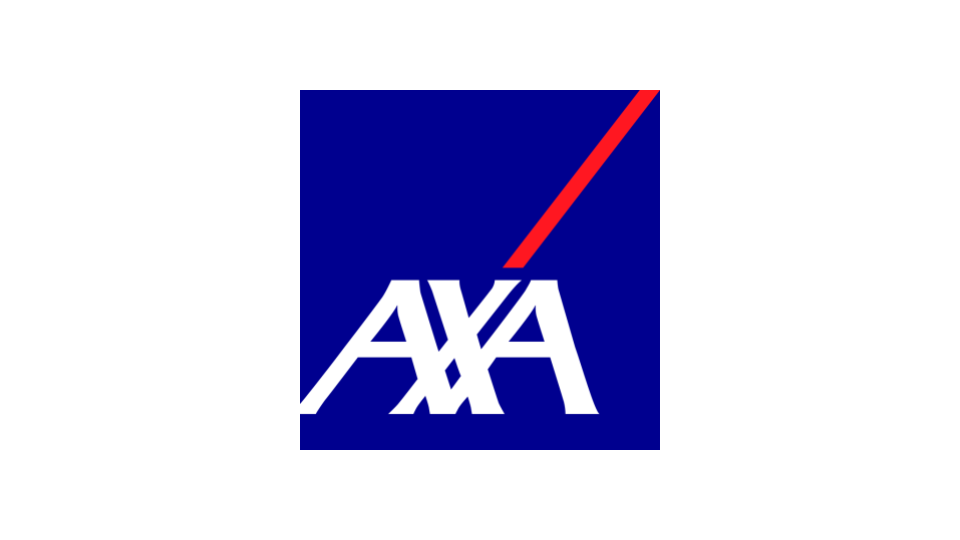 The AXA insurance company logo with a blue background, white text, and a red diagonal slash.