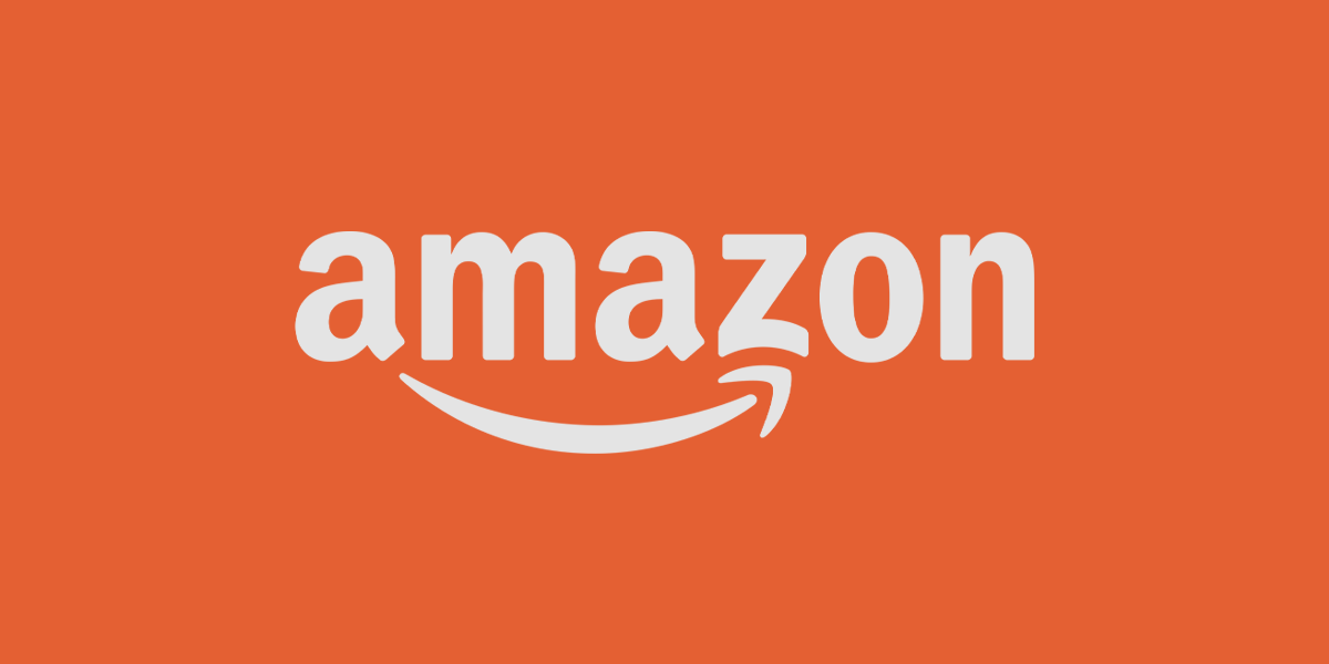 Amazon logo with orange background and white text.
