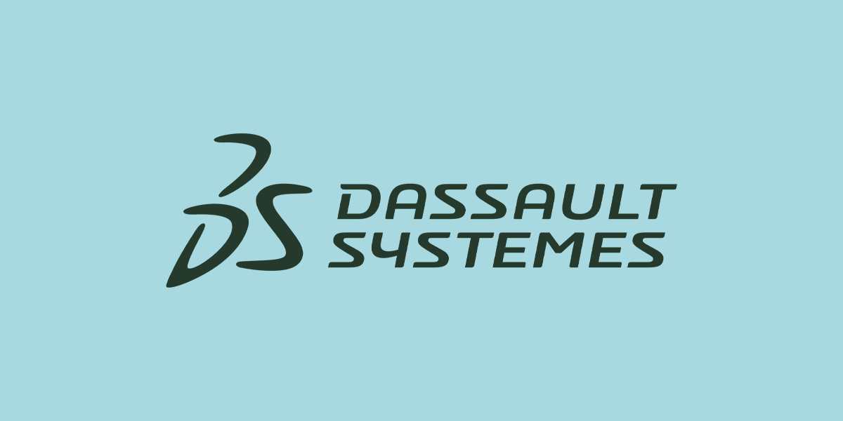 Logo of Dassault Systèmes on a light blue background