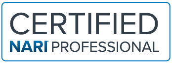 CERTIFIED NARI PROFESSIONAL logo with black and blue text.