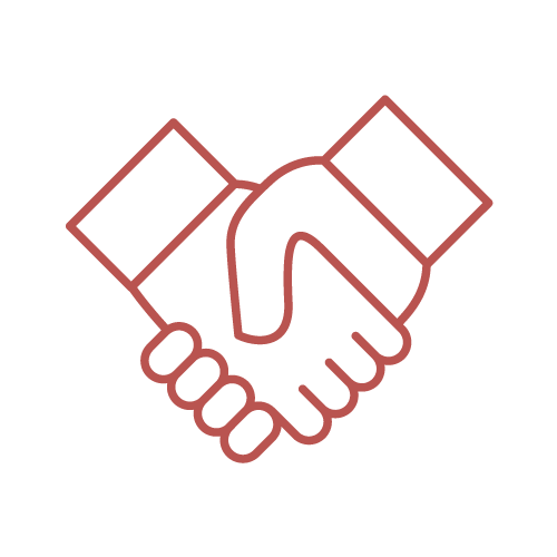 Outline of two hands shaking, with one hand wearing a suit cuff, symbolizing agreement or partnership.