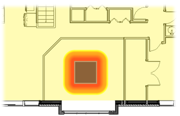 Floor plan with heatmap indicating central area