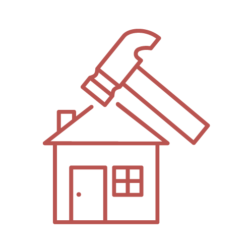 Icon of a house with a hammer above it, indicating construction or home repair.