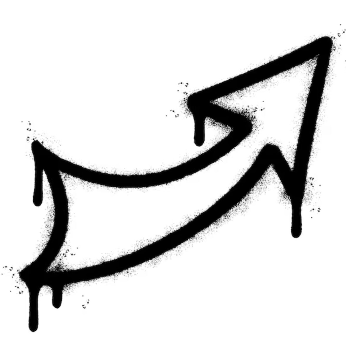 Black spray-painted arrow with a curved lower arrow pointing left and an upward arrow pointing right.