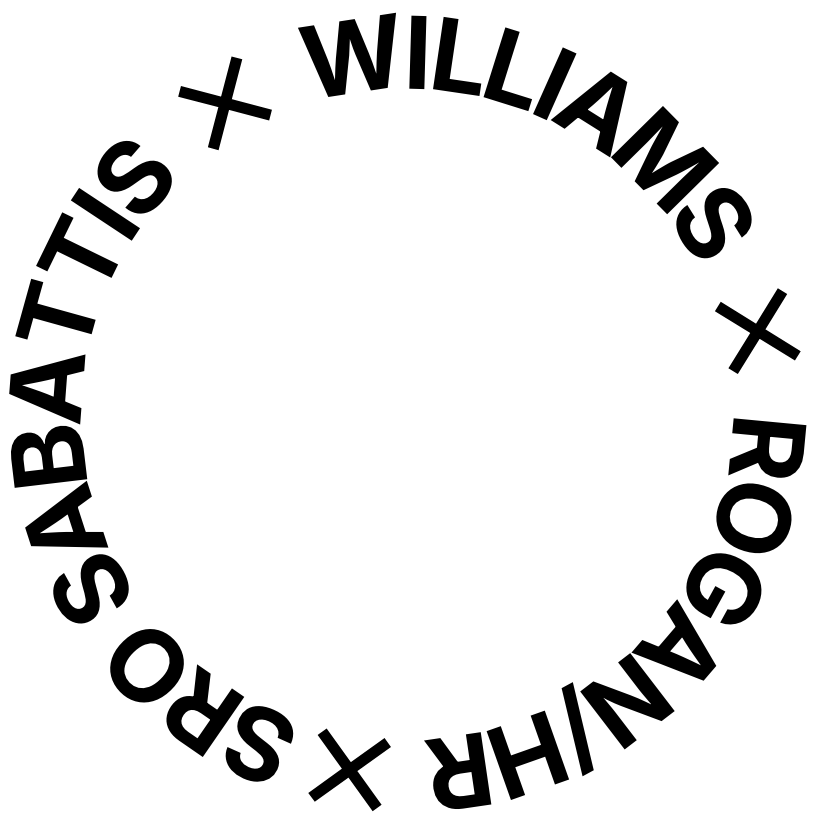 Black text in a circular pattern reading 'WILLIAMS ROGAN' and 'SABATIS' separated by small crosses on a white background.