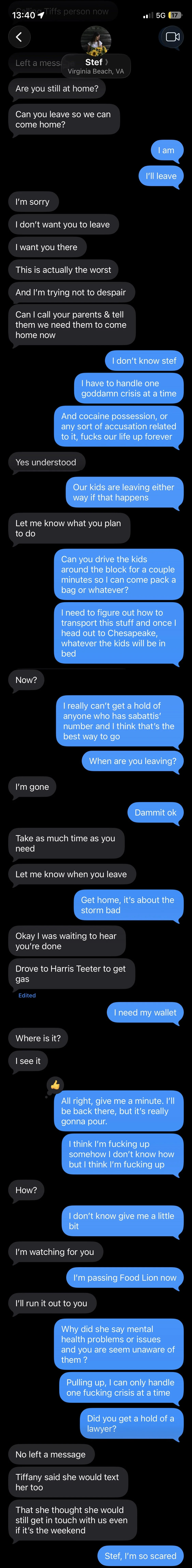 A text message conversation between two people discussing leaving home, family, personal issues, and responsibilities.