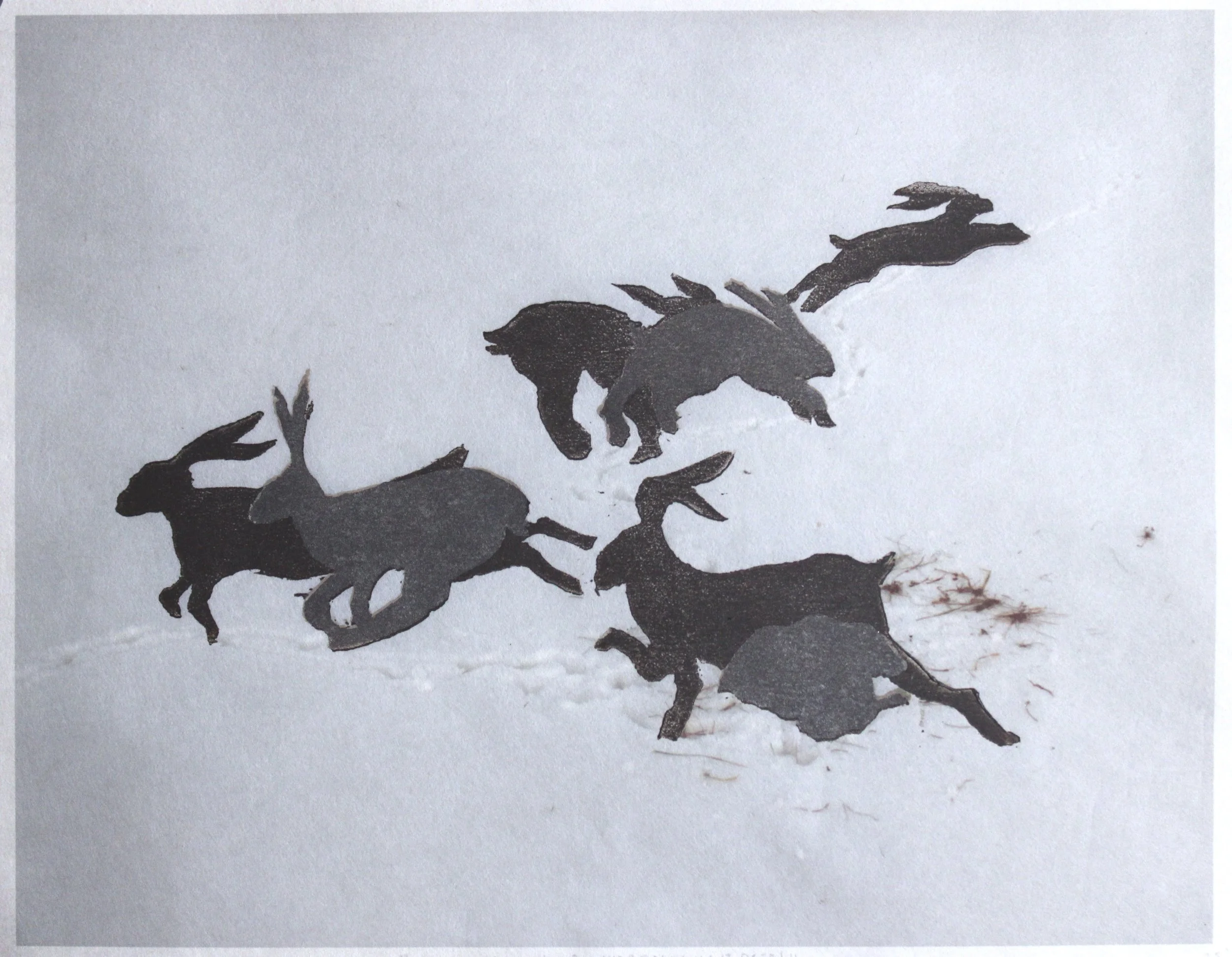 "Where You May Go, Where You Have Been," woodblock relief over digital print on mulberry paper, 8.5"x11", 2025.
