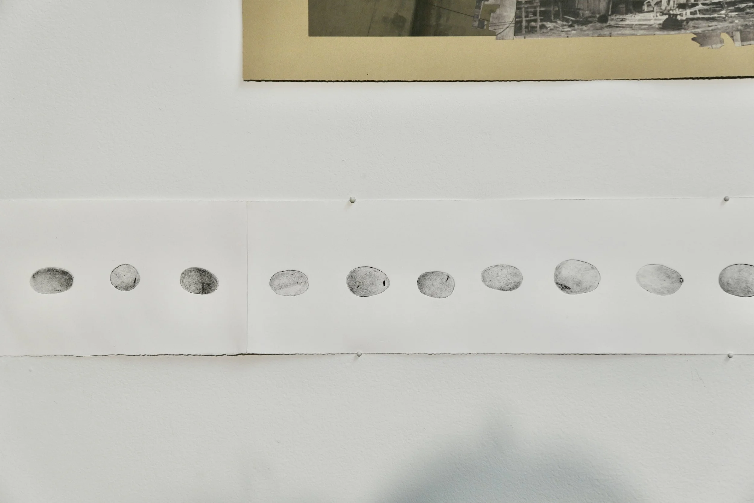 "Impressions on the Mainline," flattened coin intaglio, 6"x148", 2025.