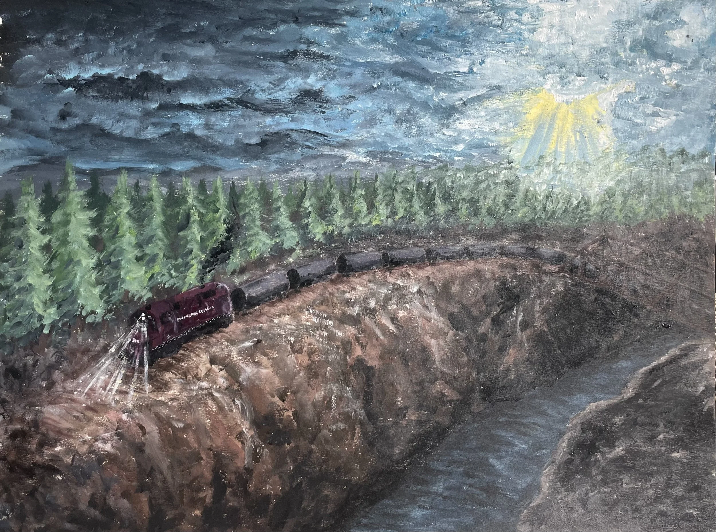 "Didn't It Rain," acrylic on paper, 18"x24", 2023.