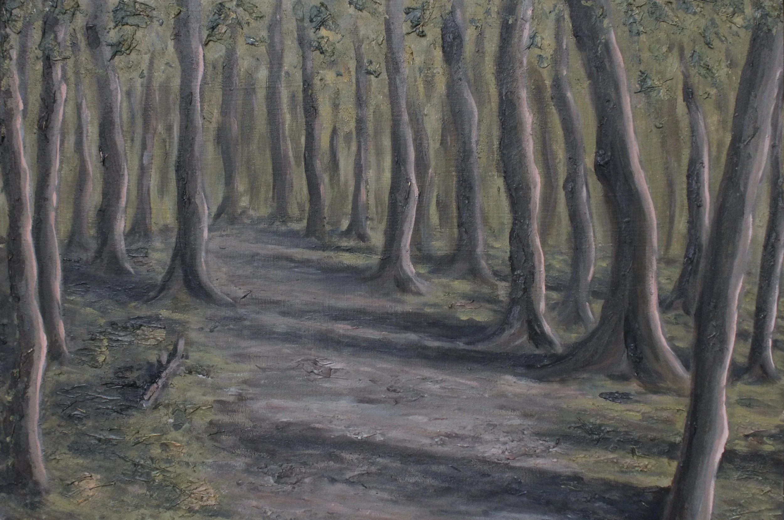 "Shadows and Light," acrylic and natural debris on panel, 20"x30", 2024.