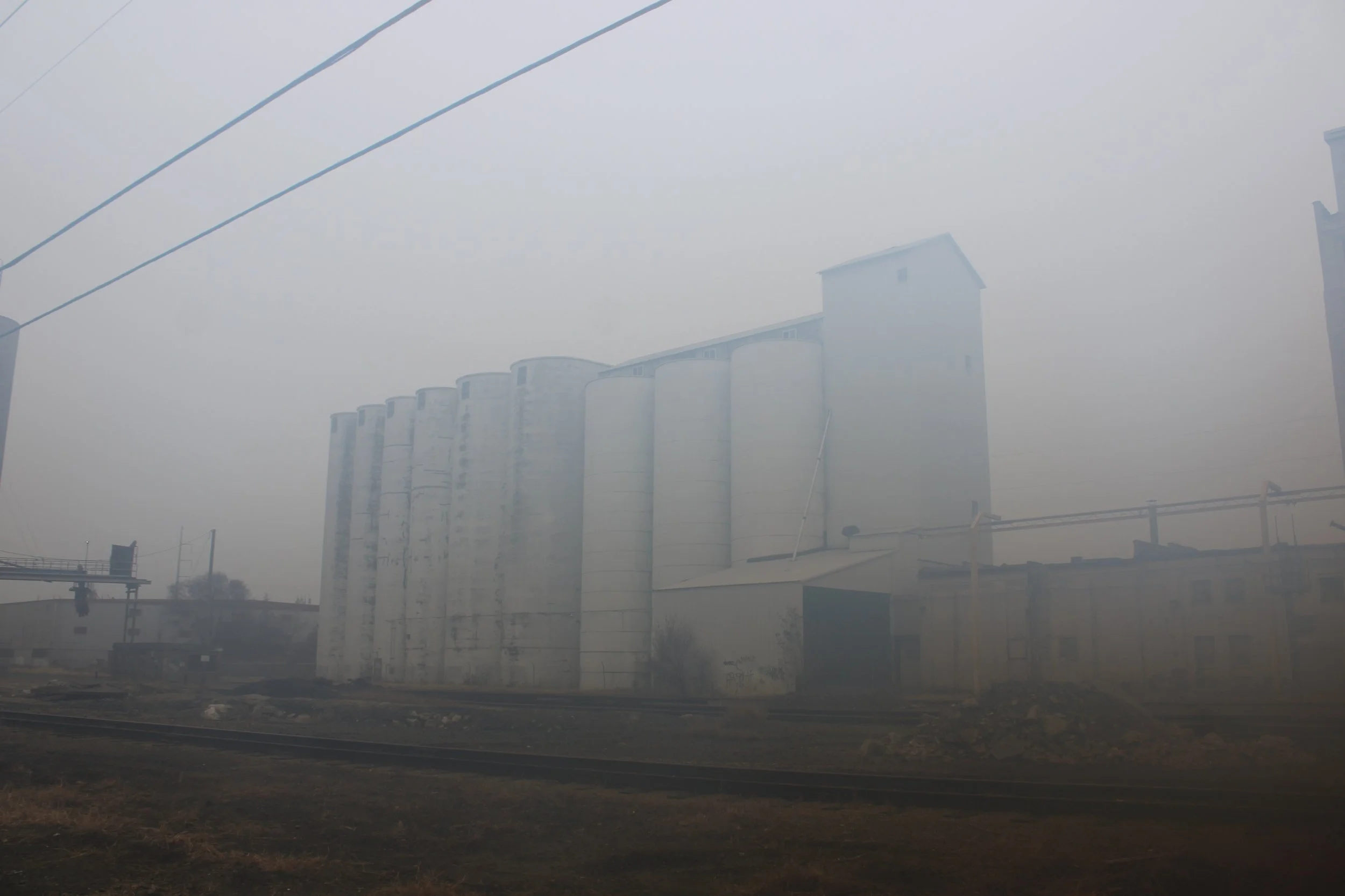 Ghostly Nokomis Mill Elevator, digital photograph, 2025. 