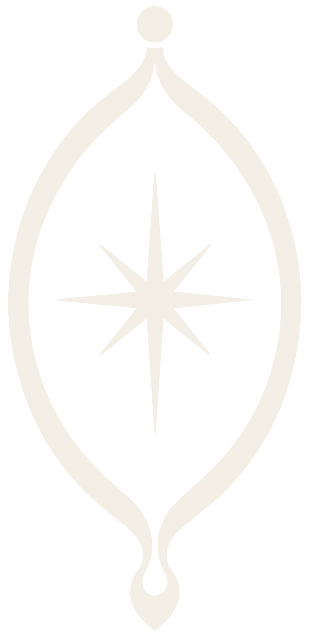 Decorative design with an elongated oval shape, featuring a star-like pattern in the center and a droplet at the bottom.