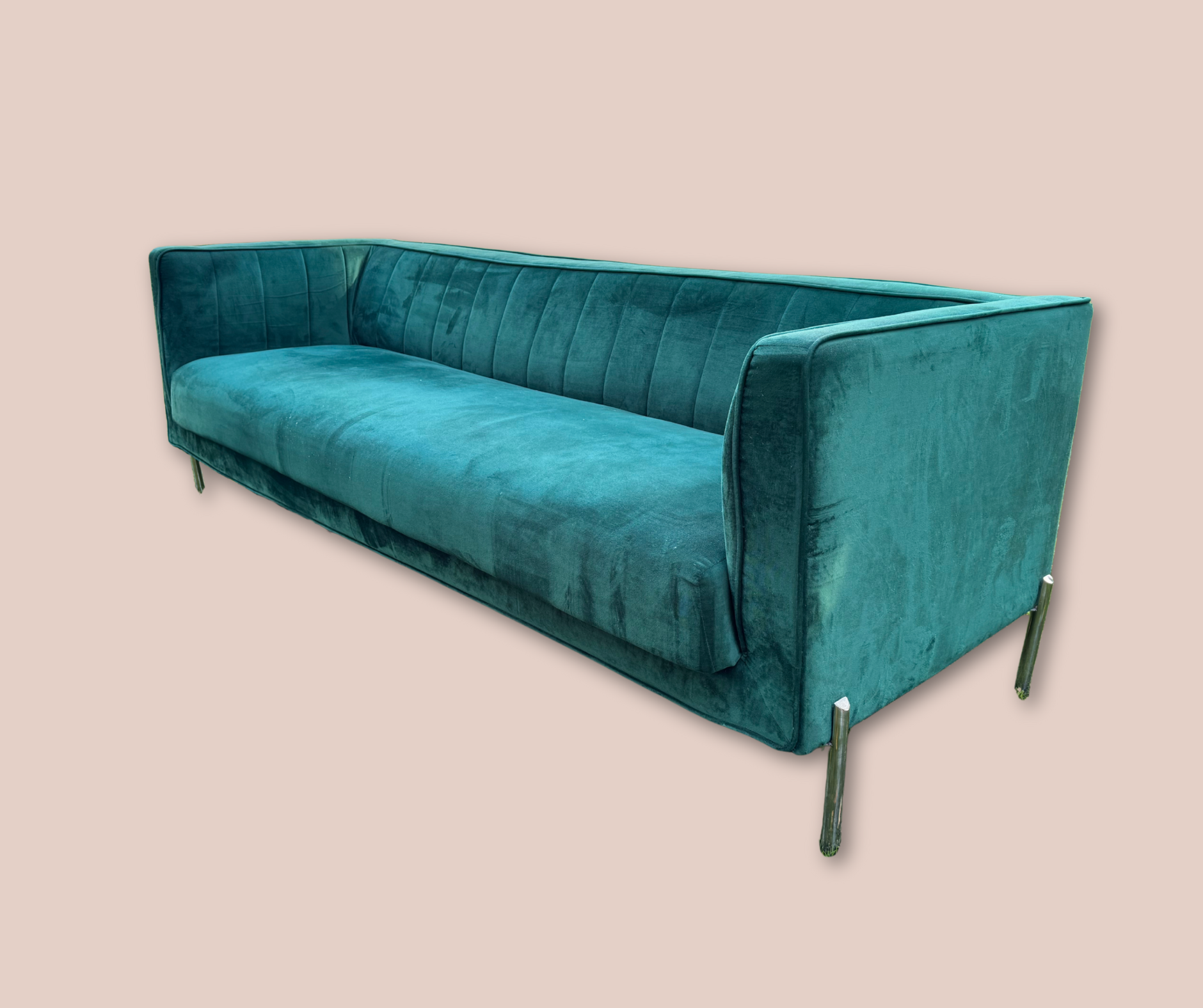 Midcentury Emerald Velvet Sofa